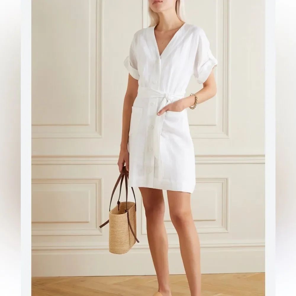 Equipment Femme Bernyce Belted Linen Mini Dress In White Women’s 00